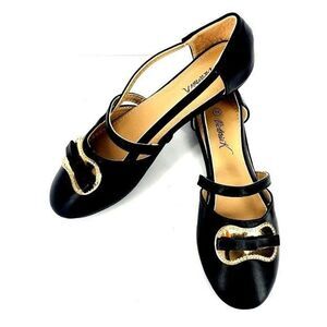Ballerina Flats - VICTORIA K Flat Shoes Gold & Rhinestone Adornments - Black, 7